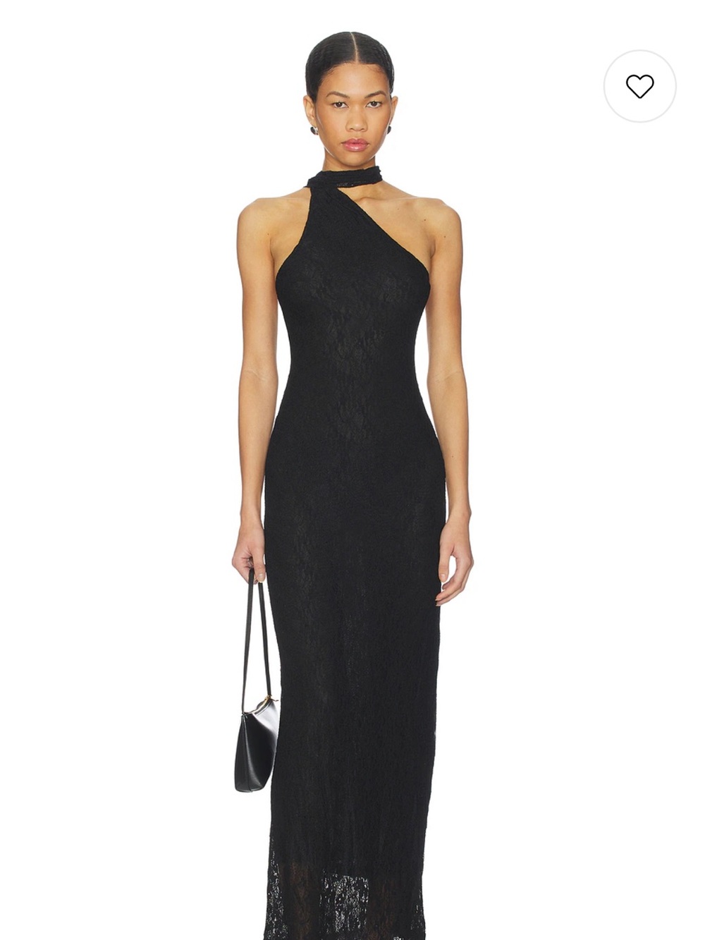 REVOLVE Black One-Shoulder Lace Maxi Dress with Choker Neck